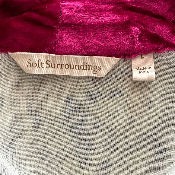 SOFT SURROUNDINGS Size Large Sheer Green Pink Floral Embroidered Open Duster - Picture 4 of 9